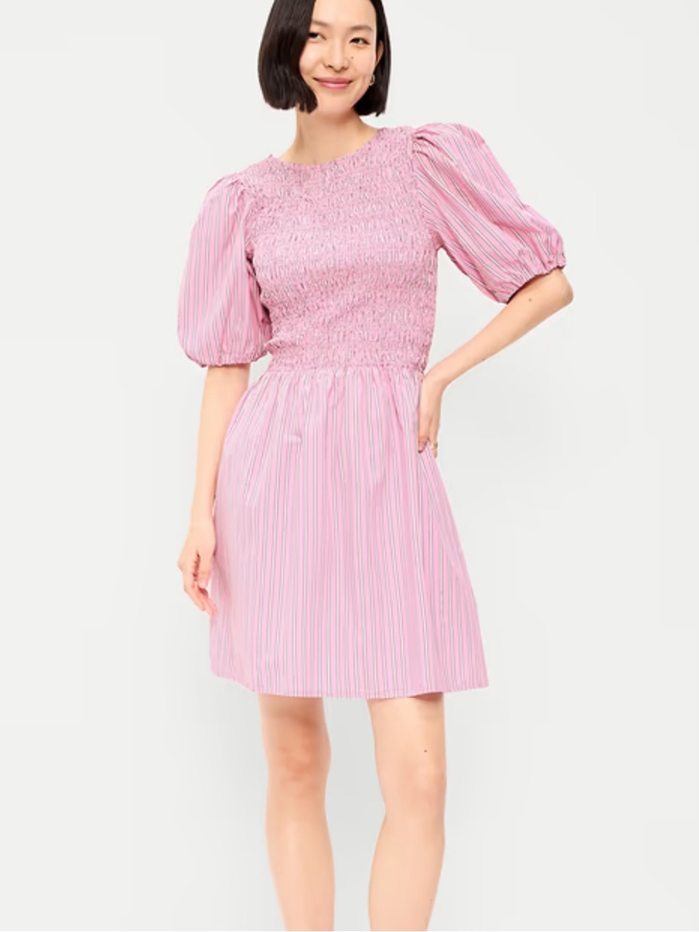 Pink Smocked Puff-Sleeve Mini Dress Old Navy [Size Large]